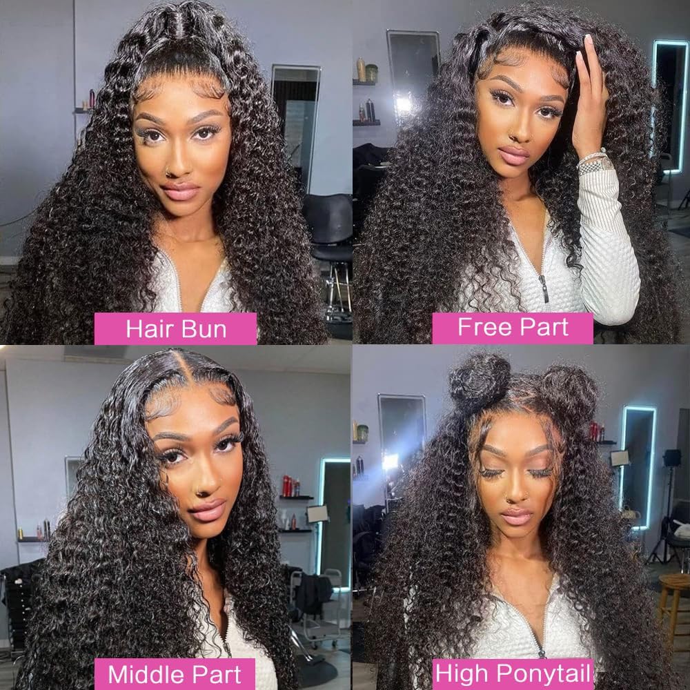 Gefily 20‘’-40‘’ 13x6 Natural Black Lace Front Wig Curly Wave Deep Wave– Bold Color, Super Invisible Lace, 100% Human Hair, Vibrant Red Shade