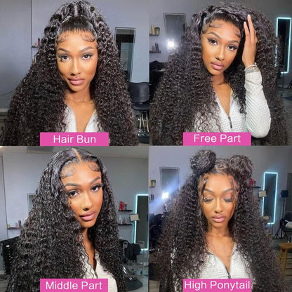 Gefily 20‘’-40‘’ 13x6 Natural Black Lace Front Wig Curly Wave Deep Wave– Bold Color, Super Invisible Lace, 100% Human Hair, Vibrant Red Shade