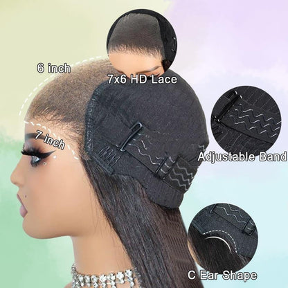 Gefily 18'' -42'' 7x6 Natural Black Body Wave Glueless Lace Front Wig – Lightweight & Breathable, Perfect Summer
