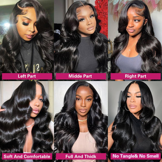 Gefily 20’’–40’’ 13x6 Natural Black Body Wave Lace Front Wig – Silky Waves, Full Body, Everyday