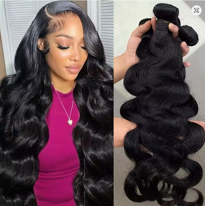 Gefily 16-34Inch Natural Black Body Wave Hair Bundles Virgin Brazilian Hair Weave 4 Bundles