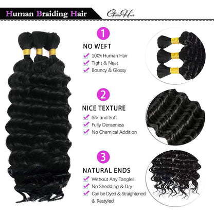 Gefily 16’’–26’’ Braiding Hair Natural Black Deep Curly Wave Hair –Smooth Flow, True to Length, Natural Black Beauty