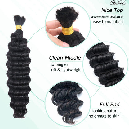 Gefily 16’’–26’’ Braiding Hair Natural Black Deep Curly Wave Hair –Smooth Flow, True to Length, Natural Black Beauty