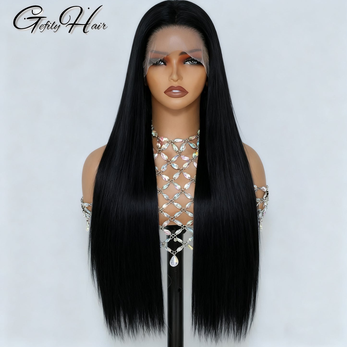 Gefily 20”-40” 13x6 Lace Natural Black Long Straight Wig – Sleek Long Style, Elegant and Timeless