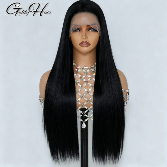 Gefily 20”-40” 13x6 Lace Natural Black Long Straight Wig – Sleek Long Style, Elegant and Timeless