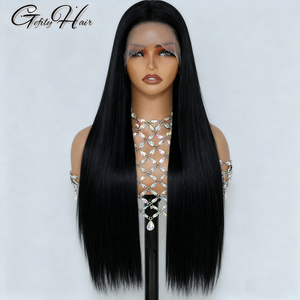 Gefily 18”-42” 360/13x4/13x6 Lace Natural Black Long Straight Wig – Sleek Long Style, Elegant and Timeless