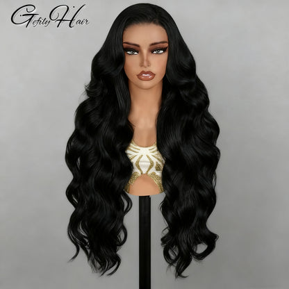 Gefily 20’’–40’’ 13x6 Natural Black Body Wave Lace Front Wig – Silky Waves, Full Body, Everyday