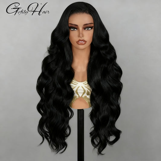 Gefily 20’’–40’’ 13x6 Natural Black Body Wave Lace Front Wig – Silky Waves, Full Body, Everyday