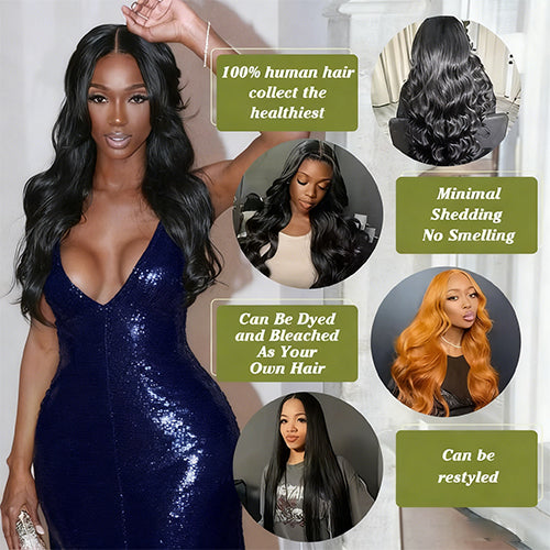 Gefily 18’’–34’’ Bundles Natural Black Body Wave Hair –Full & Silky Body Wave, Tangle-Free & Dyeable