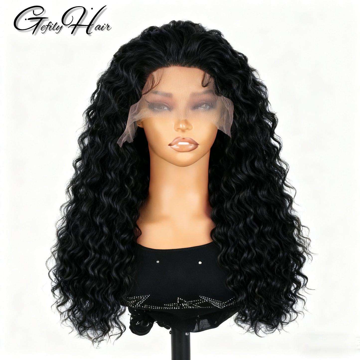 Gefily 20‘’-40‘’ 13x6 Natural Black Lace Front Wig Curly Wave Deep Wave– Bold Color, Super Invisible Lace, 100% Human Hair, Vibrant Red Shade