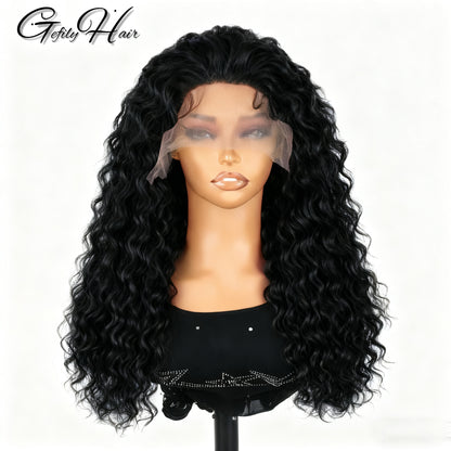 Gefily 20‘’-40‘’ 13x6 Natural Black Lace Front Wig Curly Wave Deep Wave– Bold Color, Super Invisible Lace, 100% Human Hair, Vibrant Red Shade