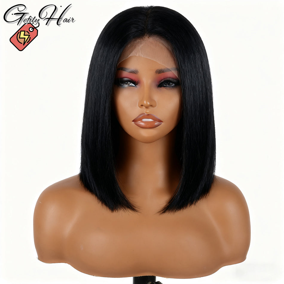 ⚡️|BigSale|Gefily 10” 13x4 Natural Black Yaki Straight Bob Wig