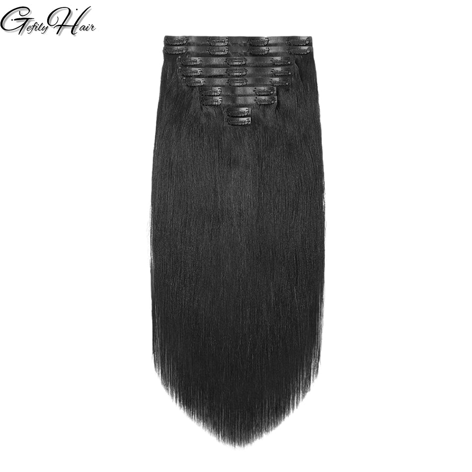 Gefily 16’’–30’’ 9PCS 120g Natural Black Straight Clip-In Human Hair Extensions – Silky & Seamless, Easy to Wear, Tangle-Free & Dyeable