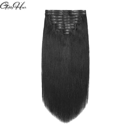 Gefily 16’’–30’’ 9PCS 120g Natural Black Straight Clip-In Human Hair Extensions – Silky & Seamless, Easy to Wear, Tangle-Free & Dyeable