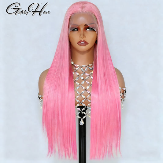 Gefily 20’’–36’’ 13x4 Lace Front Wig Pink Straight – Ultra Invisible Lace, 100% Human Hair, Bold & Playful Barbie Vibes