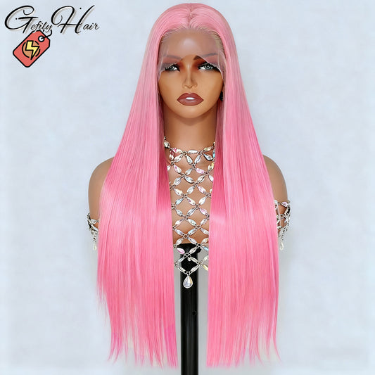 ⚡️|BigSale|Gefily 18’’–36’’ 13x4 Lace Front Wig Pink Long Straight Hair