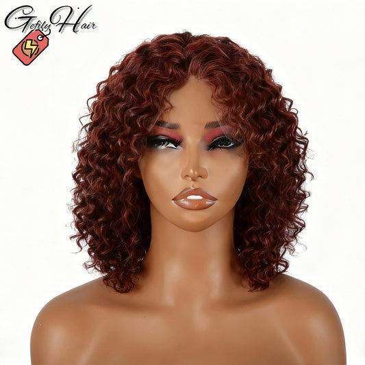 ⚡️|BigSale|Gefily 12” 5x5 Red Brown Curly Bob Guleless Wig
