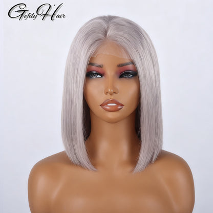 Gefily 10” 13x4 Silver Gray Bob Wig – Limited Edition, Human Hair, Dyeable Style